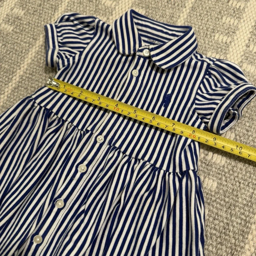 Ralph Lauren Striped Knit Oxford Shirtdress Puff Sleeve Baby Girl 6M Preppy